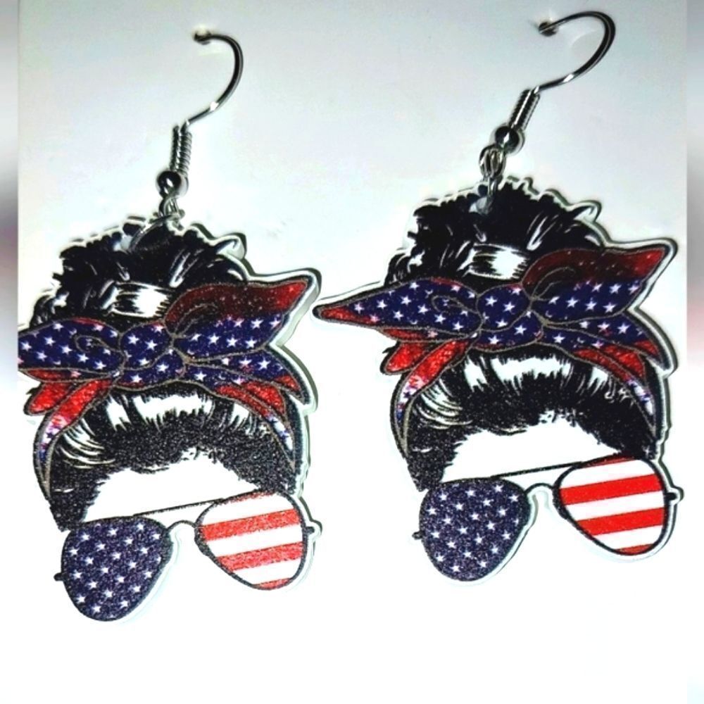 American flag girl Fun dangling acrylic 5D pendant earrings